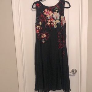 Black Floral Midi Dress - Sleeveless Elegant Design